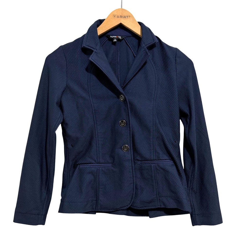 Kerrits Kids Large Navy Blue Textured Mesh Equestrian Horse Show Coat Blazer